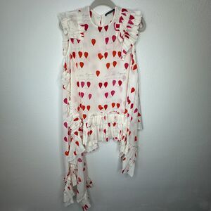 Alexander McQueen Cream Red Sleeveless Asymmetric Pleated Ruffle Blouse